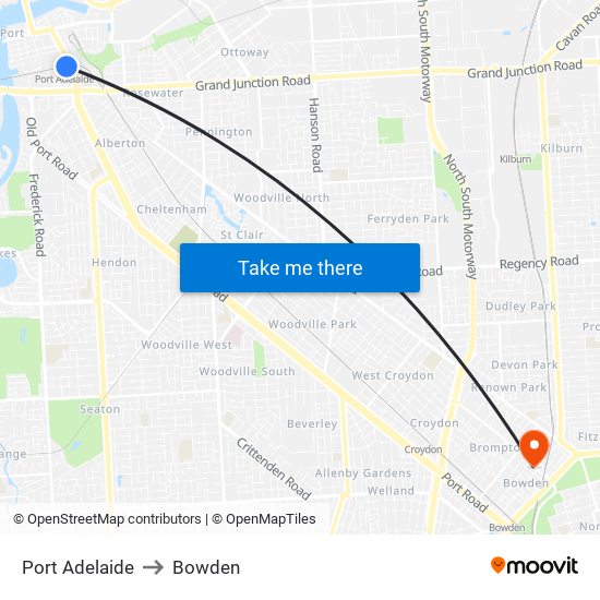 Port Adelaide to Bowden map