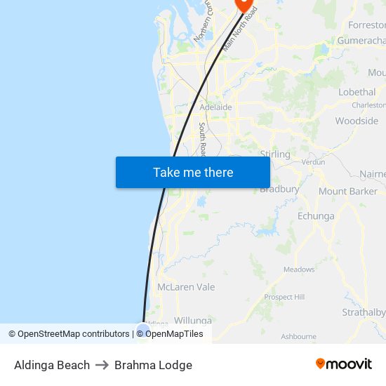 Aldinga Beach to Brahma Lodge map