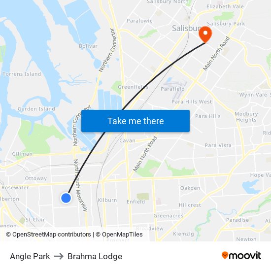 Angle Park to Brahma Lodge map