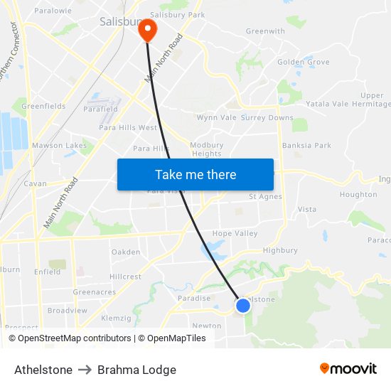 Athelstone to Brahma Lodge map