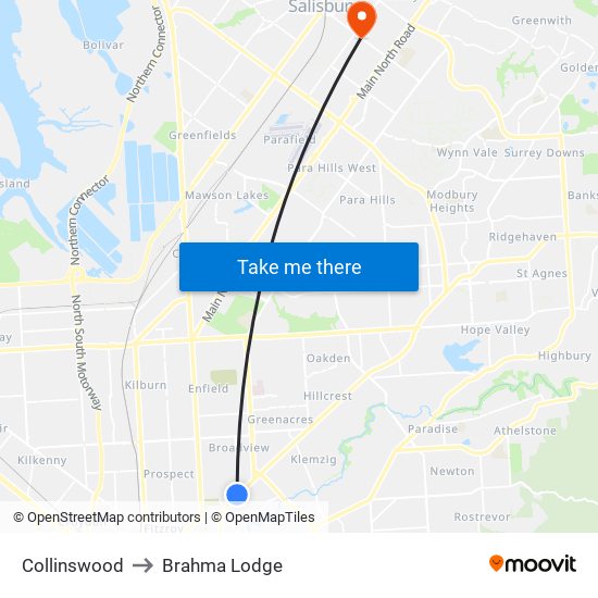 Collinswood to Brahma Lodge map