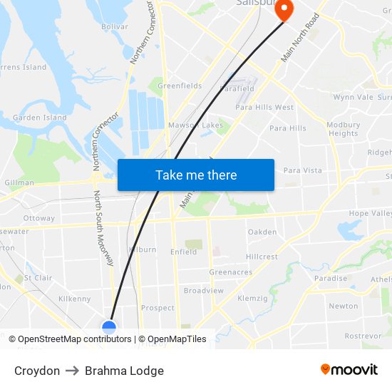 Croydon to Brahma Lodge map