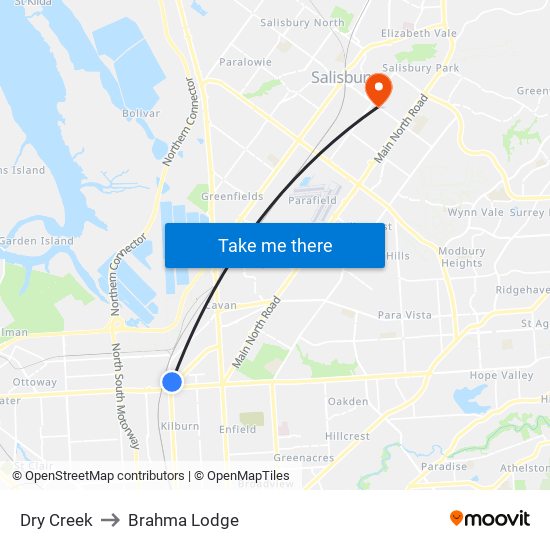 Dry Creek to Brahma Lodge map