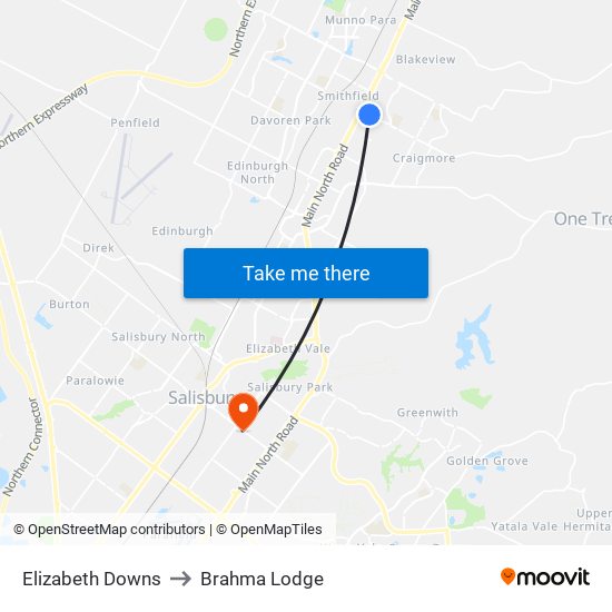 Elizabeth Downs to Brahma Lodge map