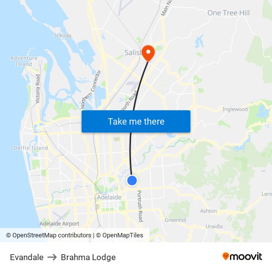 Evandale to Brahma Lodge map