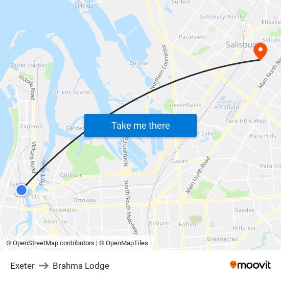 Exeter to Brahma Lodge map