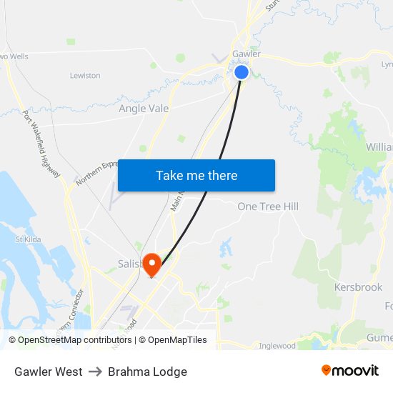 Gawler West to Brahma Lodge map