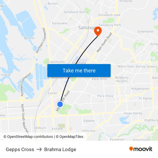 Gepps Cross to Brahma Lodge map