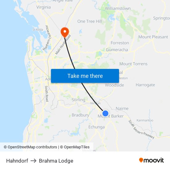 Hahndorf to Brahma Lodge map