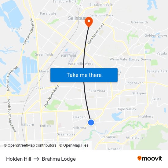 Holden Hill to Brahma Lodge map