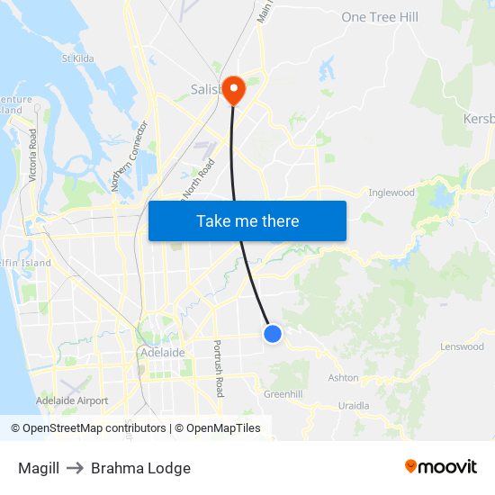 Magill to Brahma Lodge map