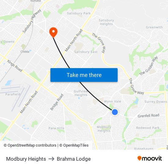 Modbury Heights to Brahma Lodge map