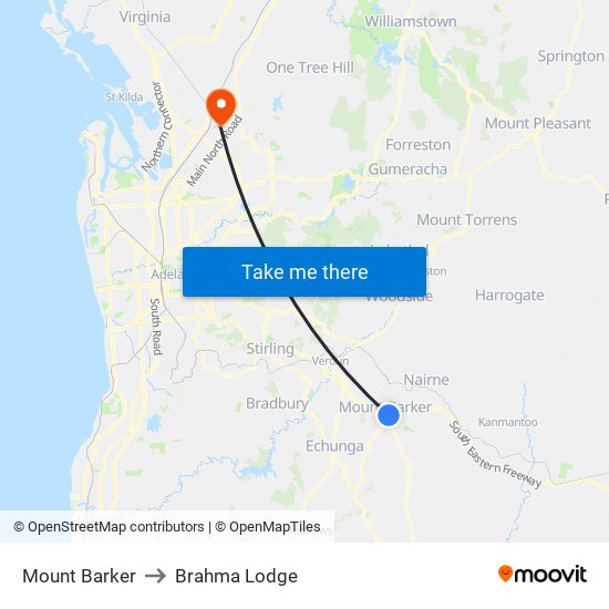 Mount Barker to Brahma Lodge map