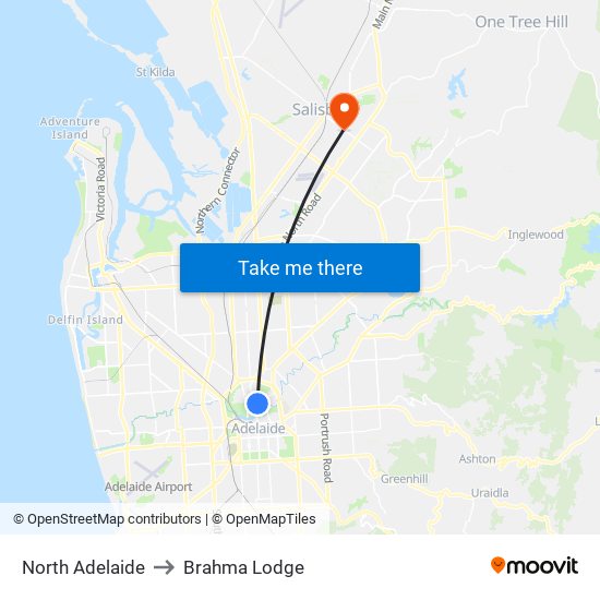 North Adelaide to Brahma Lodge map