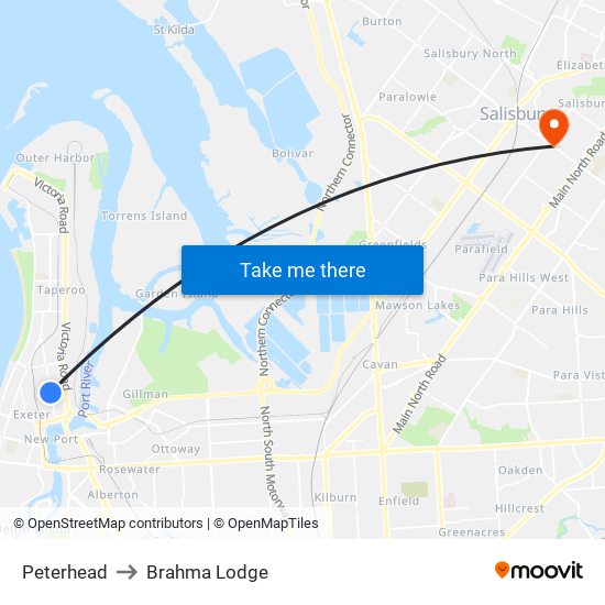 Peterhead to Brahma Lodge map