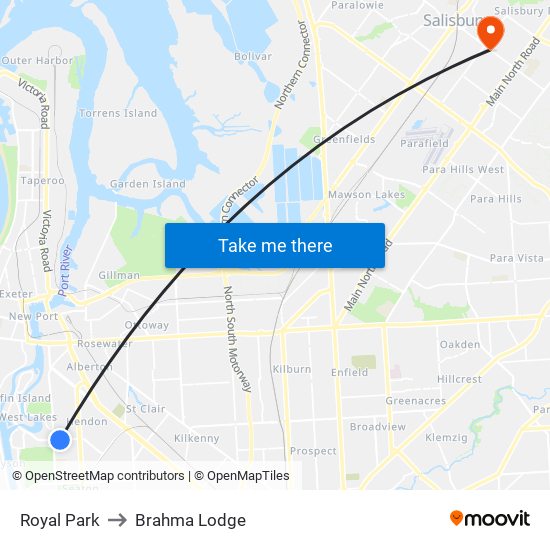 Royal Park to Brahma Lodge map