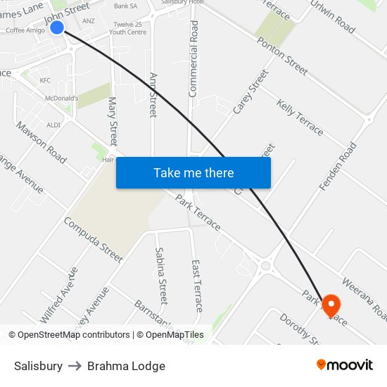 Salisbury to Brahma Lodge map