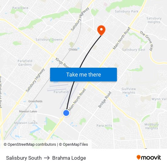 Salisbury South to Brahma Lodge map