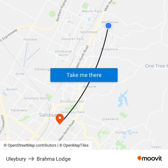 Uleybury to Brahma Lodge map