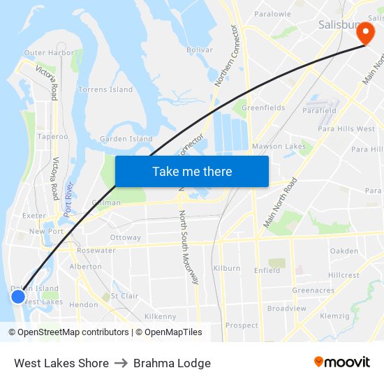 West Lakes Shore to Brahma Lodge map