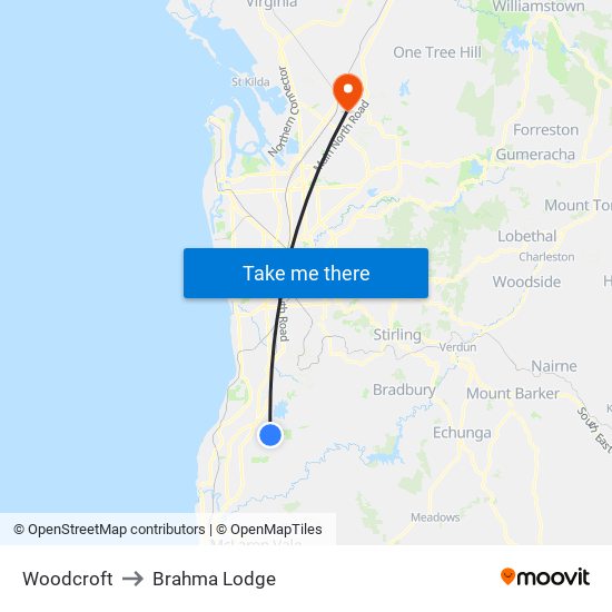 Woodcroft to Brahma Lodge map