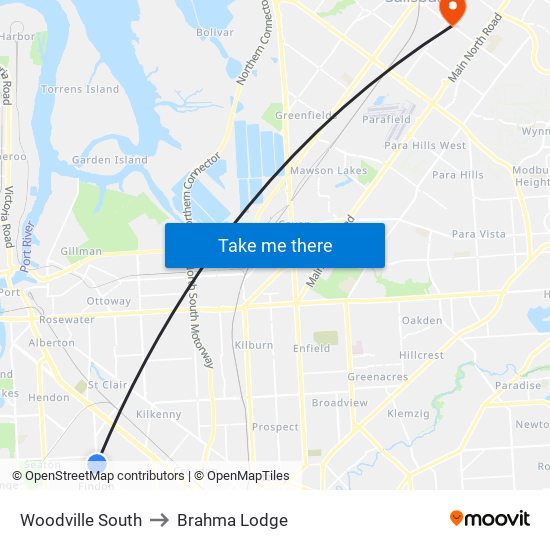 Woodville South to Brahma Lodge map