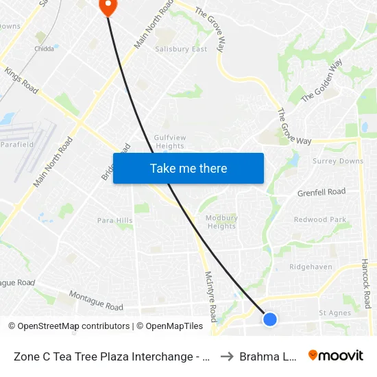 Zone C Tea Tree Plaza Interchange - West side to Brahma Lodge map