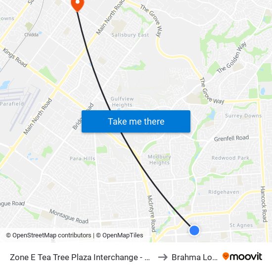 Zone E Tea Tree Plaza Interchange - East side to Brahma Lodge map