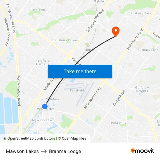 Mawson Lakes to Brahma Lodge map