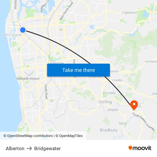 Alberton to Bridgewater map