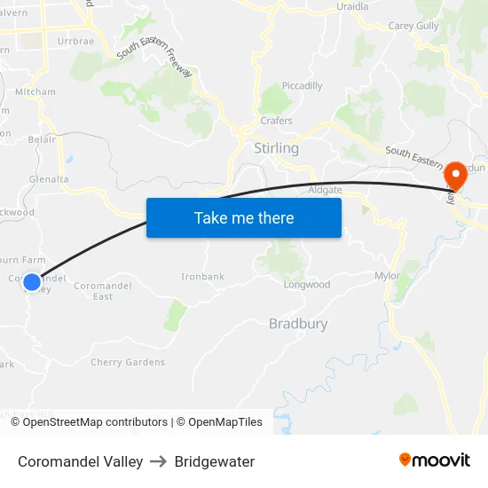 Coromandel Valley to Bridgewater map
