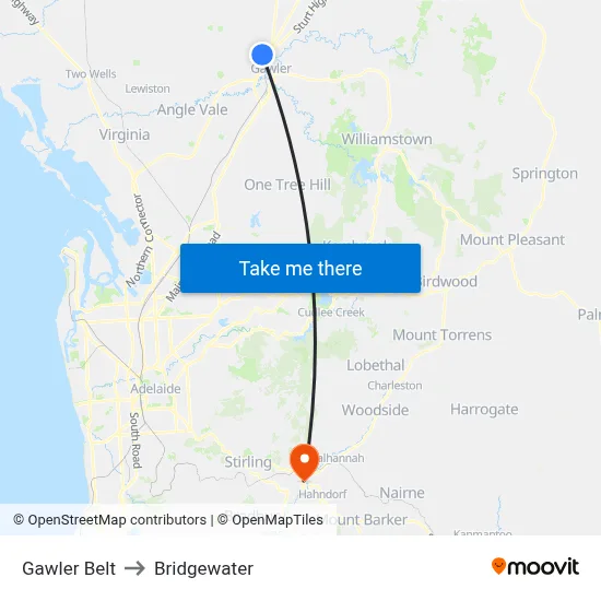 Gawler Belt to Bridgewater map
