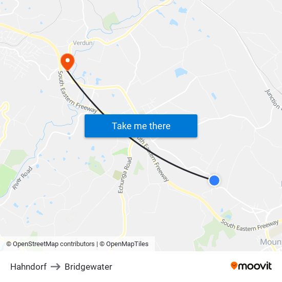 Hahndorf to Bridgewater map