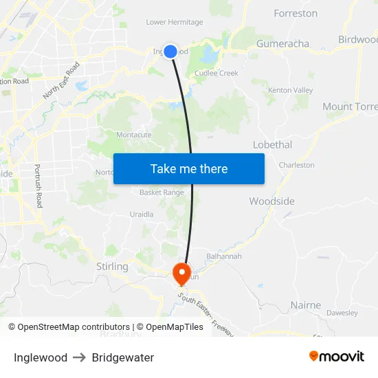 Inglewood to Bridgewater map