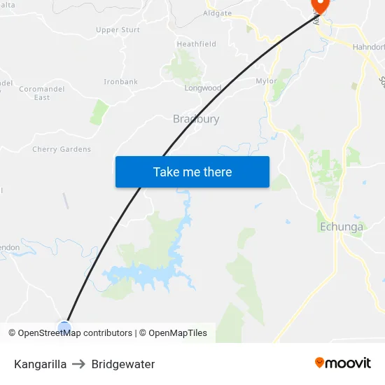 Kangarilla to Bridgewater map
