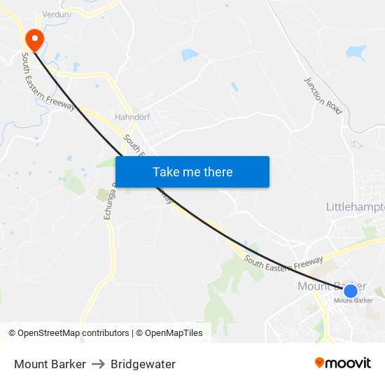 Mount Barker to Bridgewater map