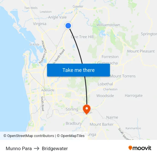 Munno Para to Bridgewater map