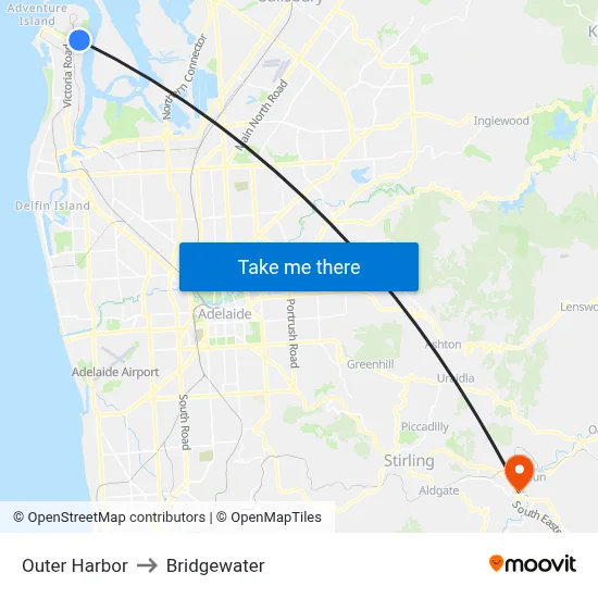 Outer Harbor to Bridgewater map