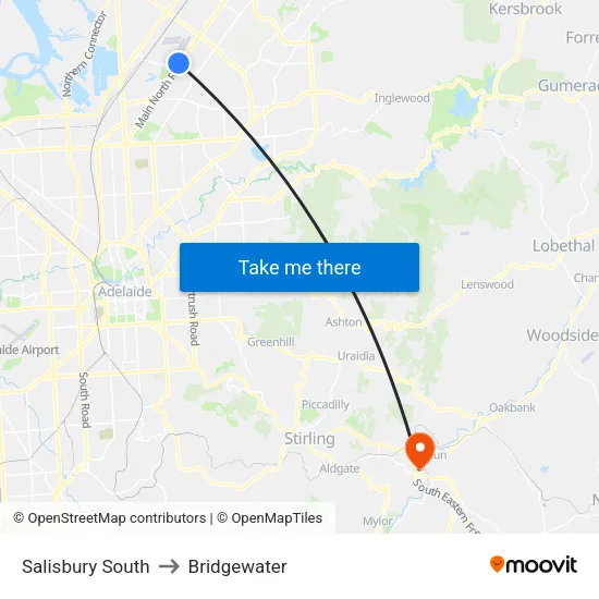 Salisbury South to Bridgewater map