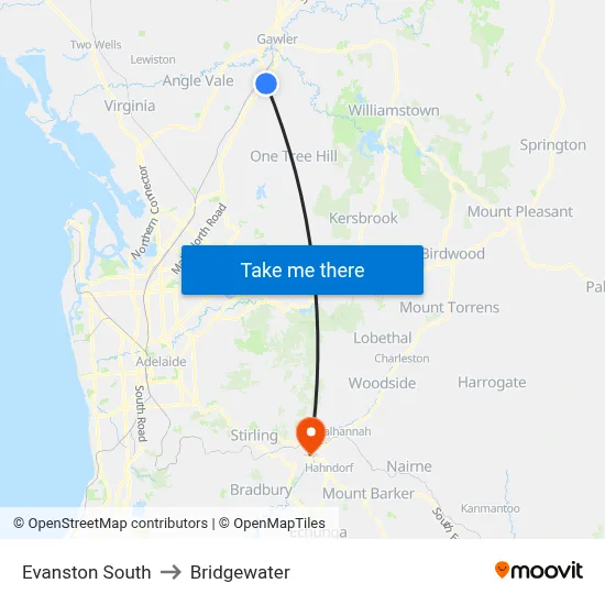 Evanston South to Bridgewater map