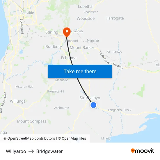 Willyaroo to Bridgewater map