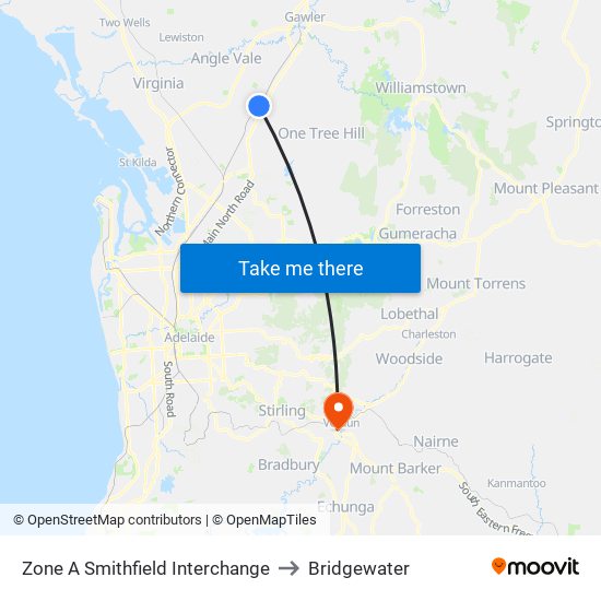 Zone A Smithfield Interchange to Bridgewater map