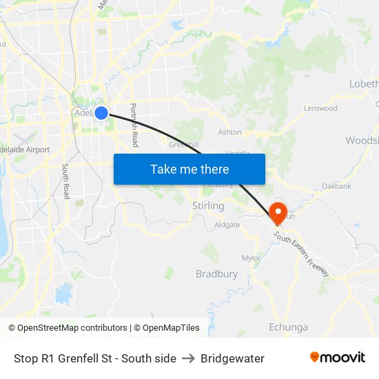 Stop R1 Grenfell St - South side to Bridgewater map