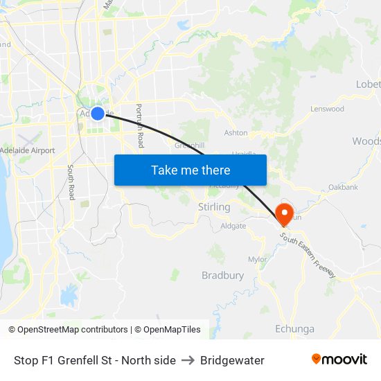Stop F1 Grenfell St - North side to Bridgewater map