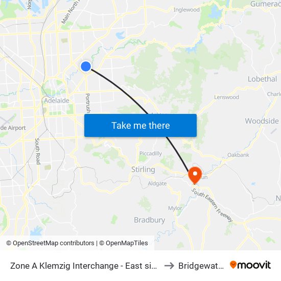 Zone A Klemzig Interchange - East side to Bridgewater map