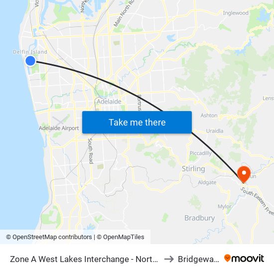 Zone A West Lakes Interchange - North side to Bridgewater map