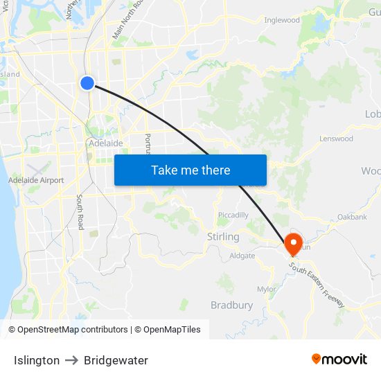 Islington to Bridgewater map