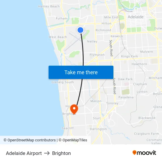 Adelaide Airport to Brighton map