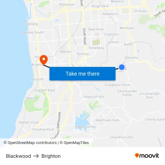 Blackwood to Brighton map