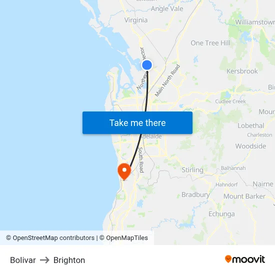 Bolivar to Brighton map